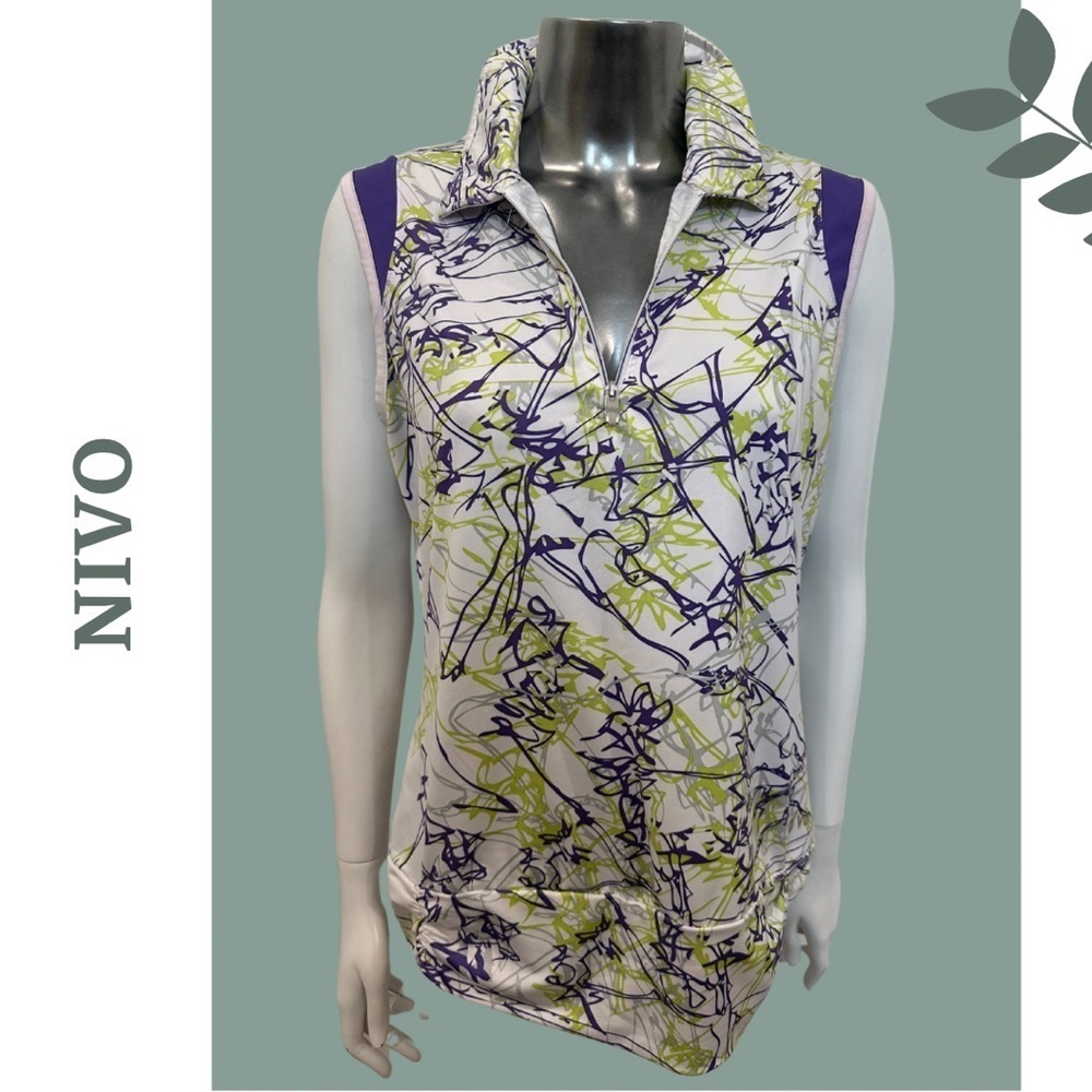 Nivo Golf Women's Abstract Print Top Sleeveless Polo Purple, White Green Medium